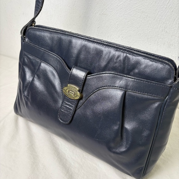 ETIENNE AIGNER Vintage Navy Blue Pleated Leather Shoulder Bag Purse Classic - Picture 4 of 17